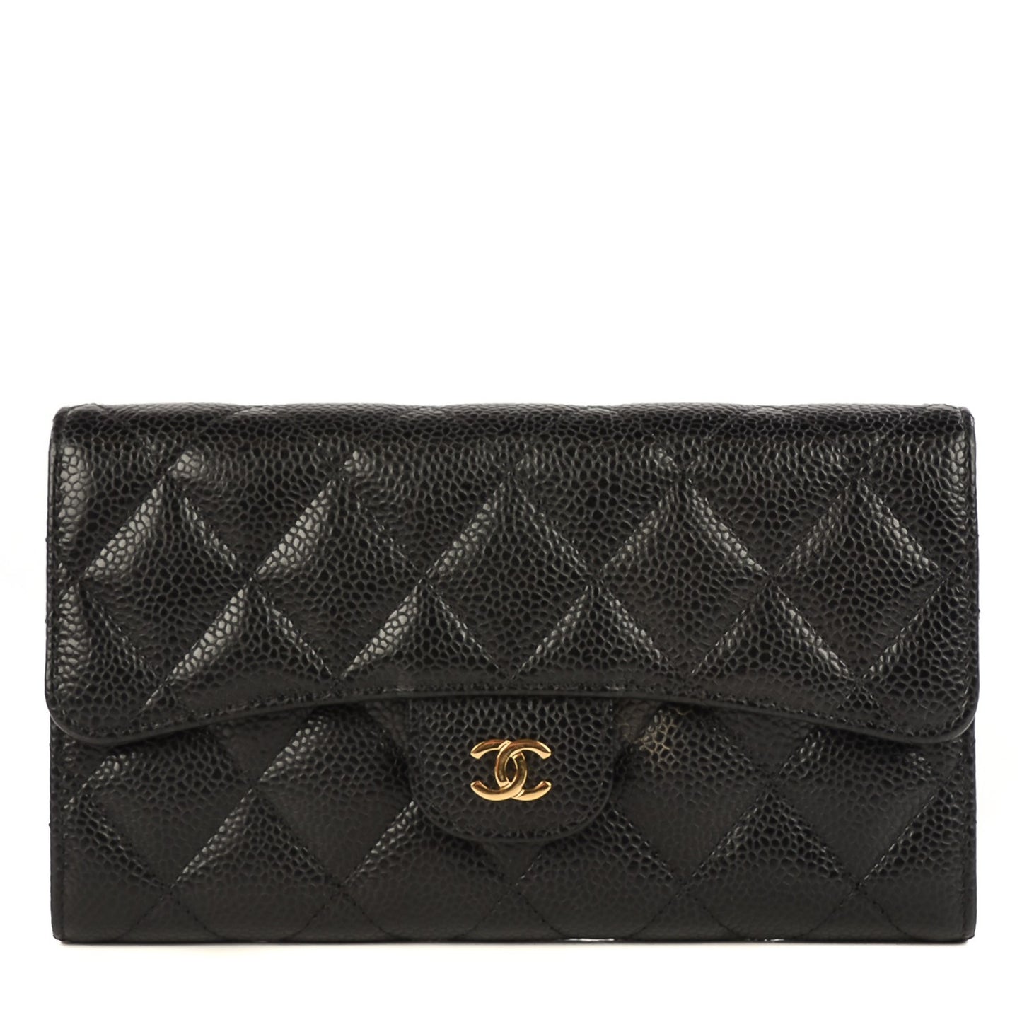 Caviar Quilted Large Flap Wallet Black