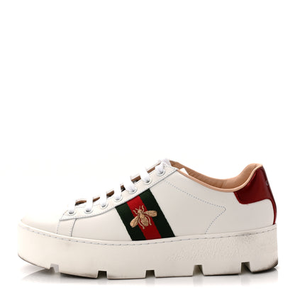 Gucci Calfskin Web Bee Embroidered Womens Ace Platform Sneakers 39 White 1 of 10