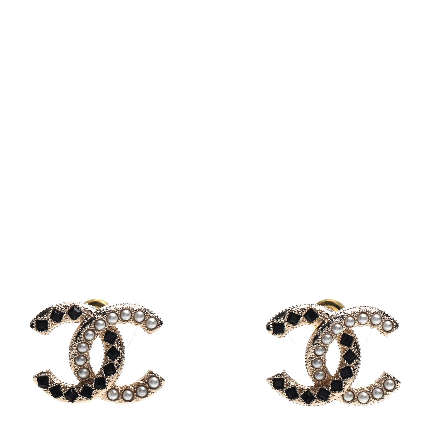 Resin Pearl CC Earrings Gold Black