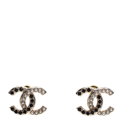 Chanel Resin Pearl CC Earrings Gold Black 1 of 5