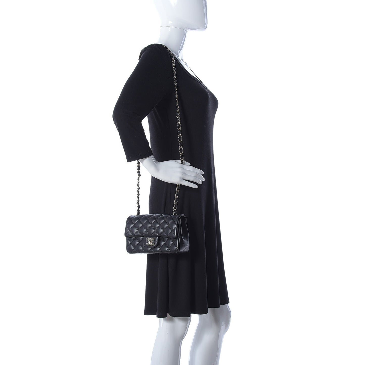 Lambskin Quilted Mini Rectangular Flap Black