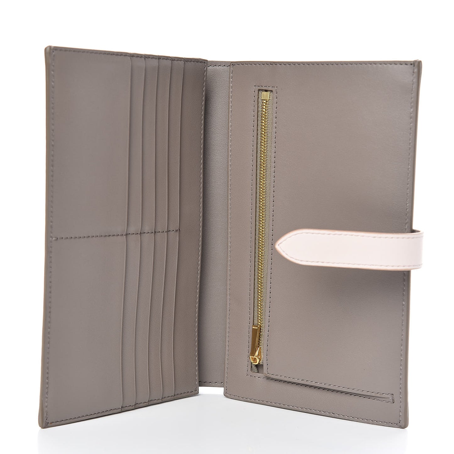 Grained Calfskin Large Multifunction Strap Wallet Grey Vintage Pink