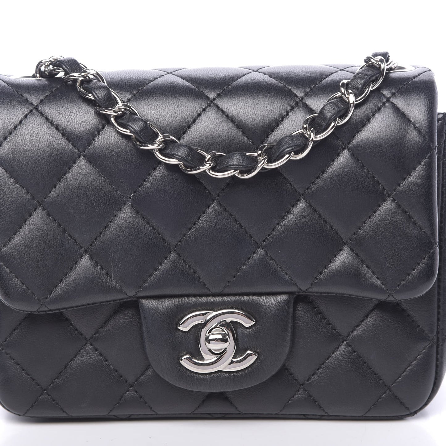 Lambskin Quilted Mini Square Flap Black