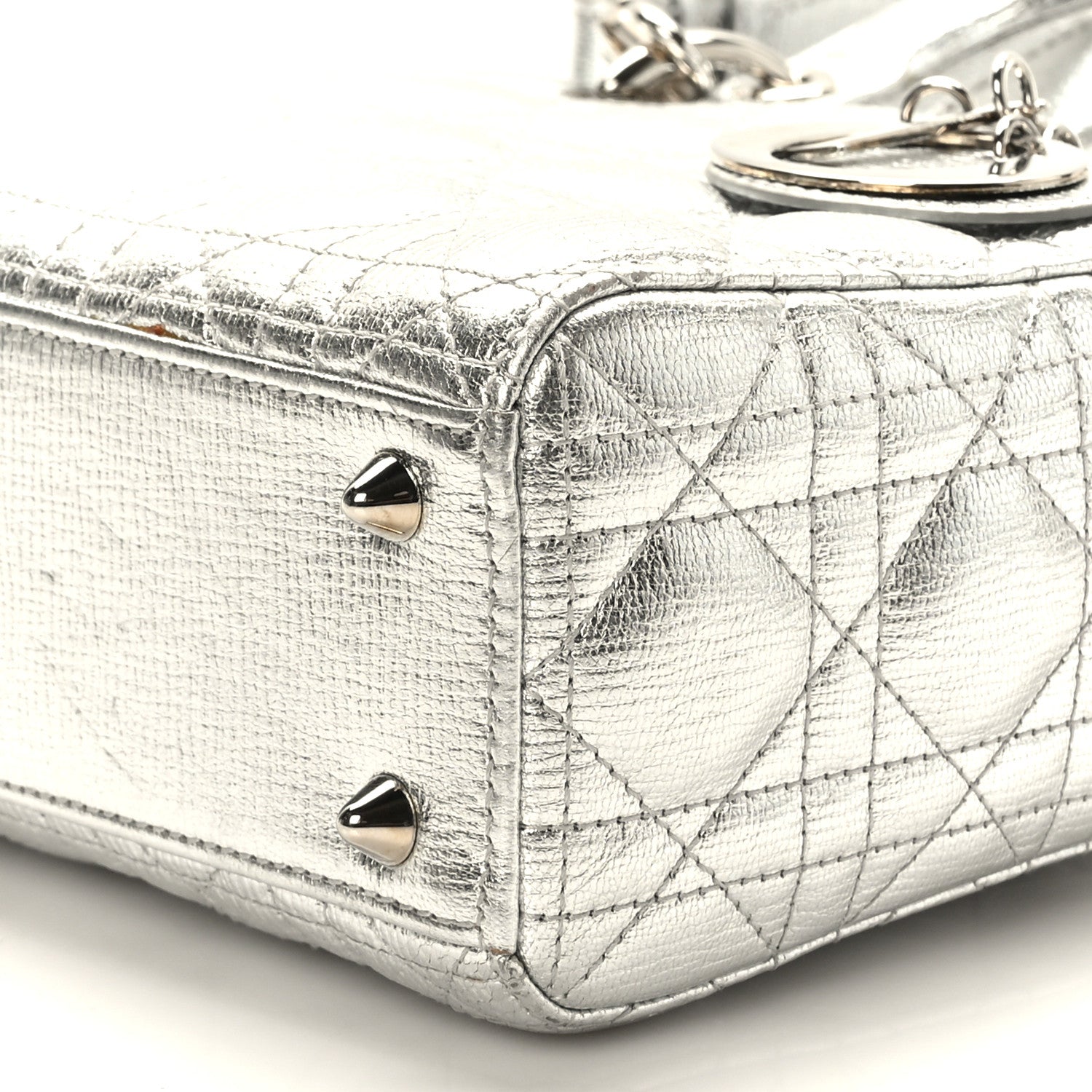 Christian Dior Metallic Grained Calfskin Cannage Small Lucky Badges My Lady Dior Silver 9 of 9