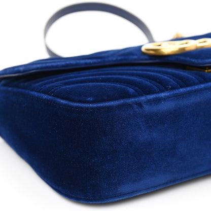 Gucci Velvet Matelasse Small GG Marmont Shoulder Bag Cobalt Blue 7 of 9