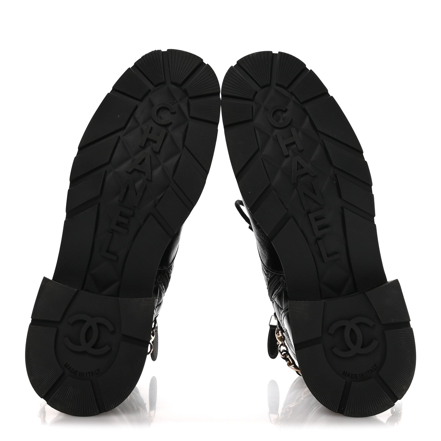 Chanel Shiny Calfskin Patent Quilted Chain Lace Up Combat Boots 40 Black 6 of 9
