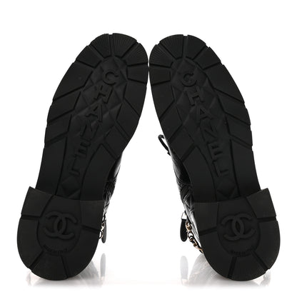 Chanel Shiny Calfskin Patent Quilted Chain Lace Up Combat Boots 40 Black 6 of 9