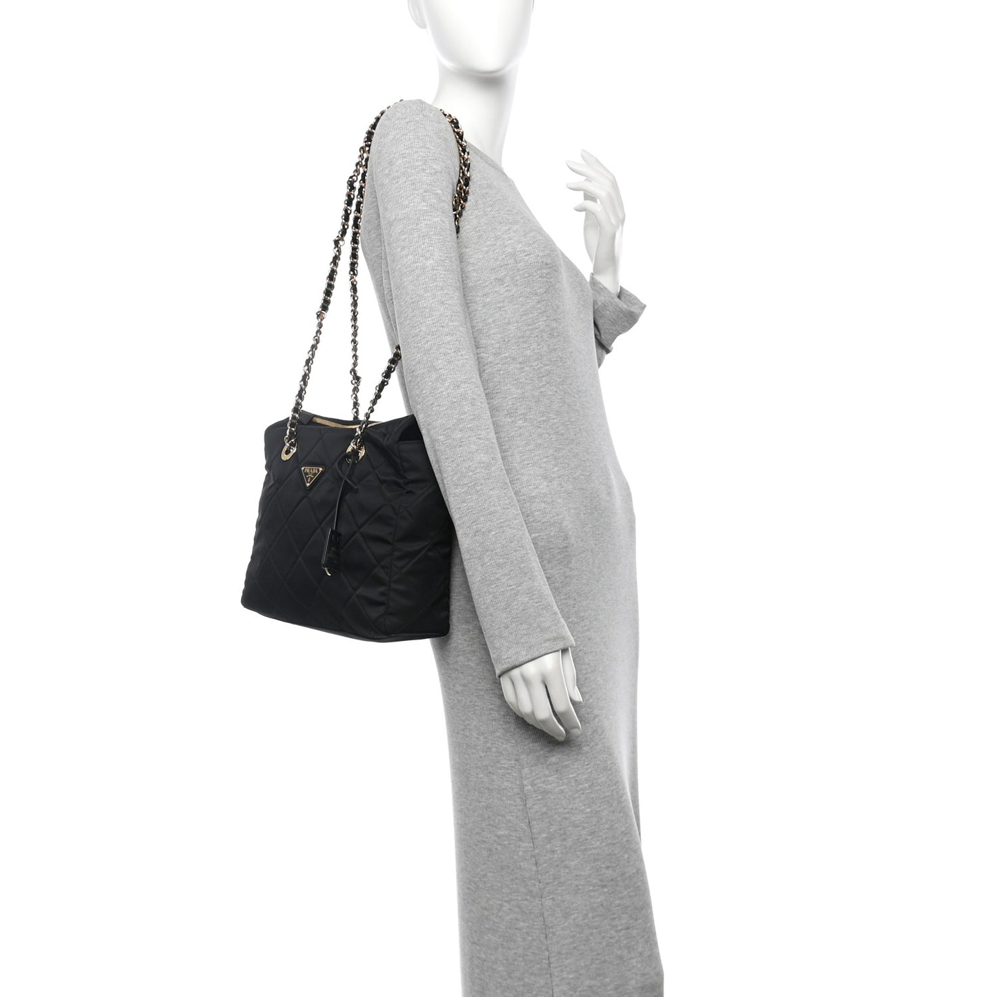 Re-Nylon Stitched Re-Edition 1995 Chaine Medium Tote Bag Black