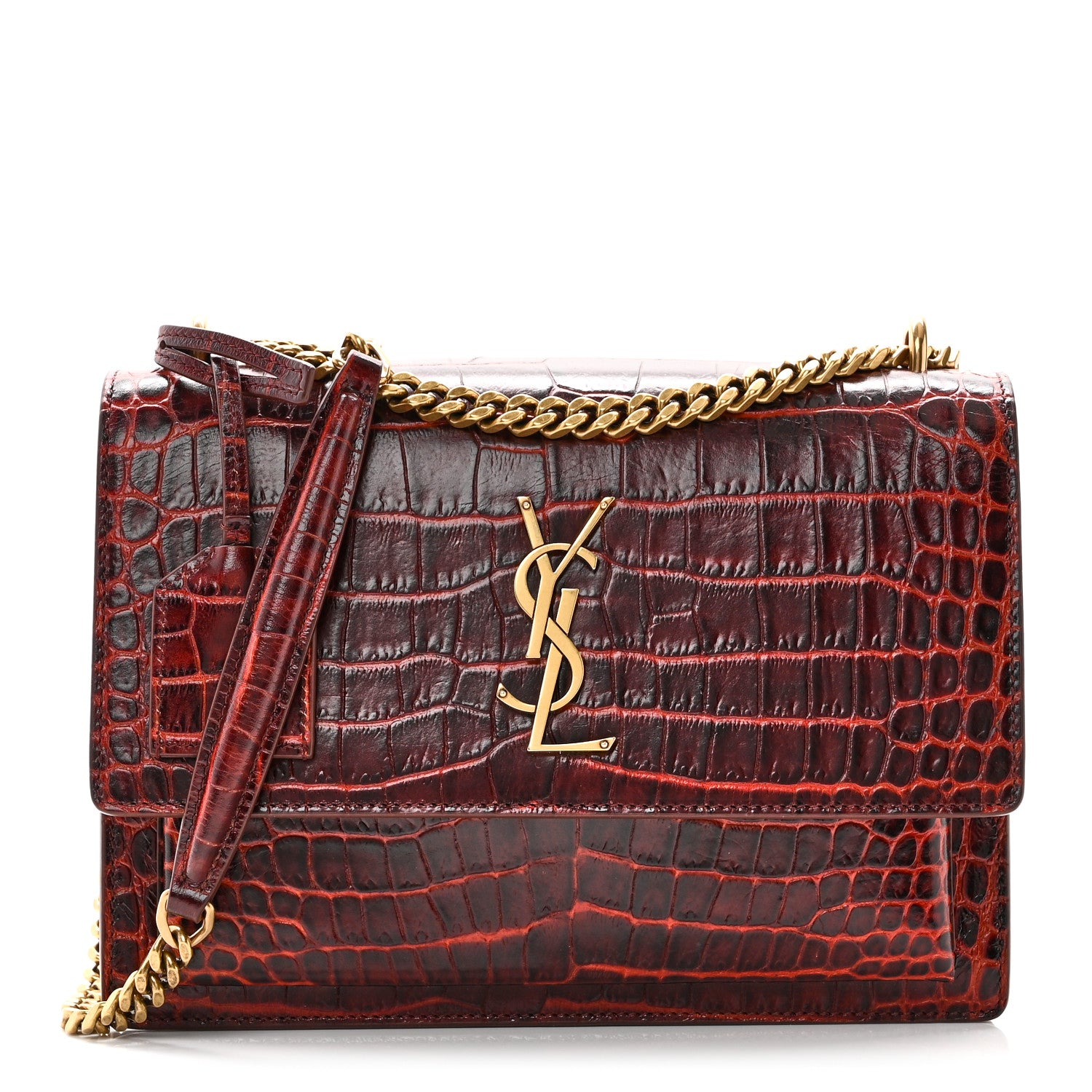 Saint Laurent Calfskin Crocodile Embossed Medium Monogram Sunset  Amber 1 of 9