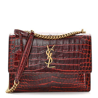 Saint Laurent Calfskin Crocodile Embossed Medium Monogram Sunset  Amber 1 of 9