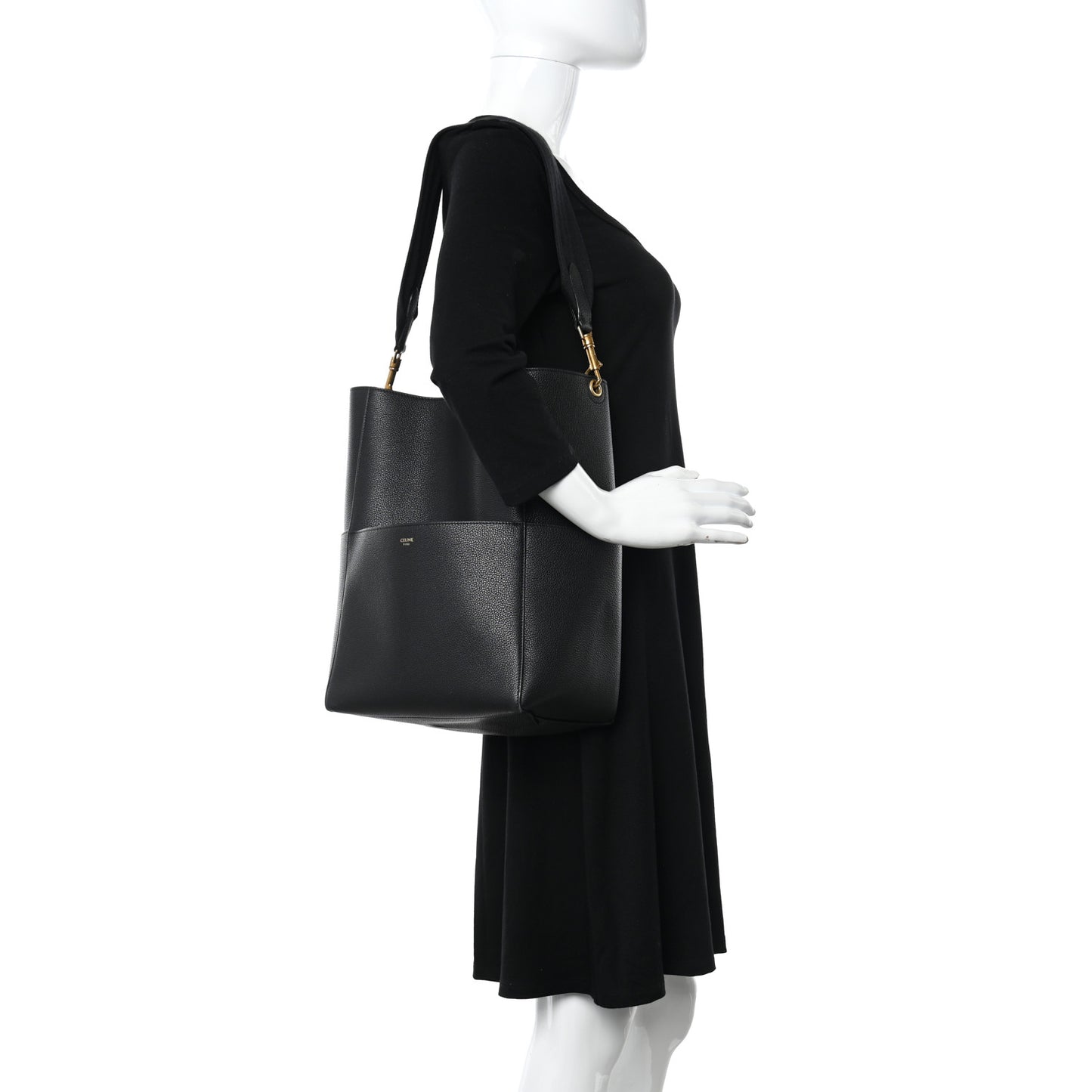 Soft Grained Calfskin Sangle Bucket Bag Black