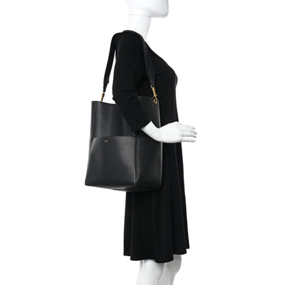 Celine Soft Grained Calfskin Sangle Bucket Bag Black 2 of 9