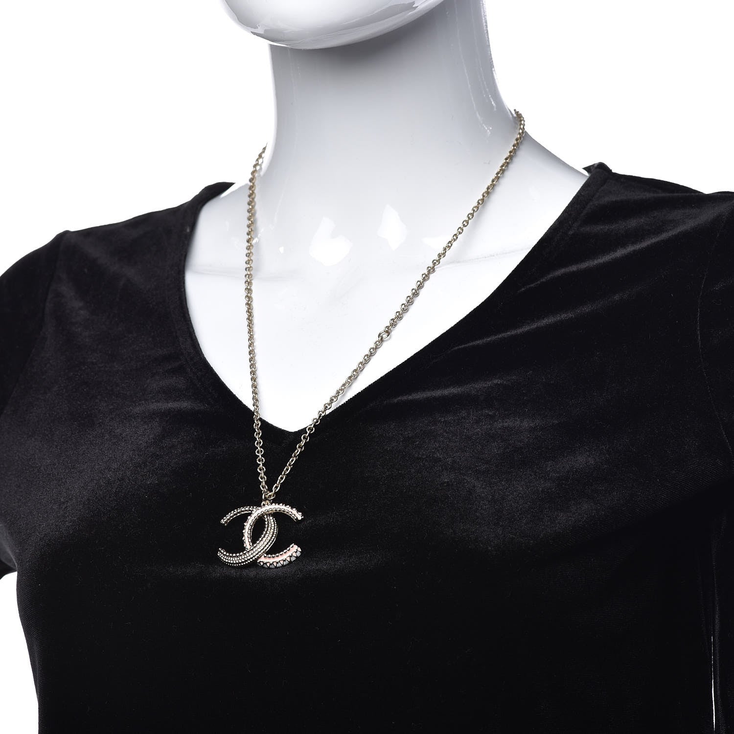 Chanel Enamel CC Necklace Gold Pink White 2 of 6
