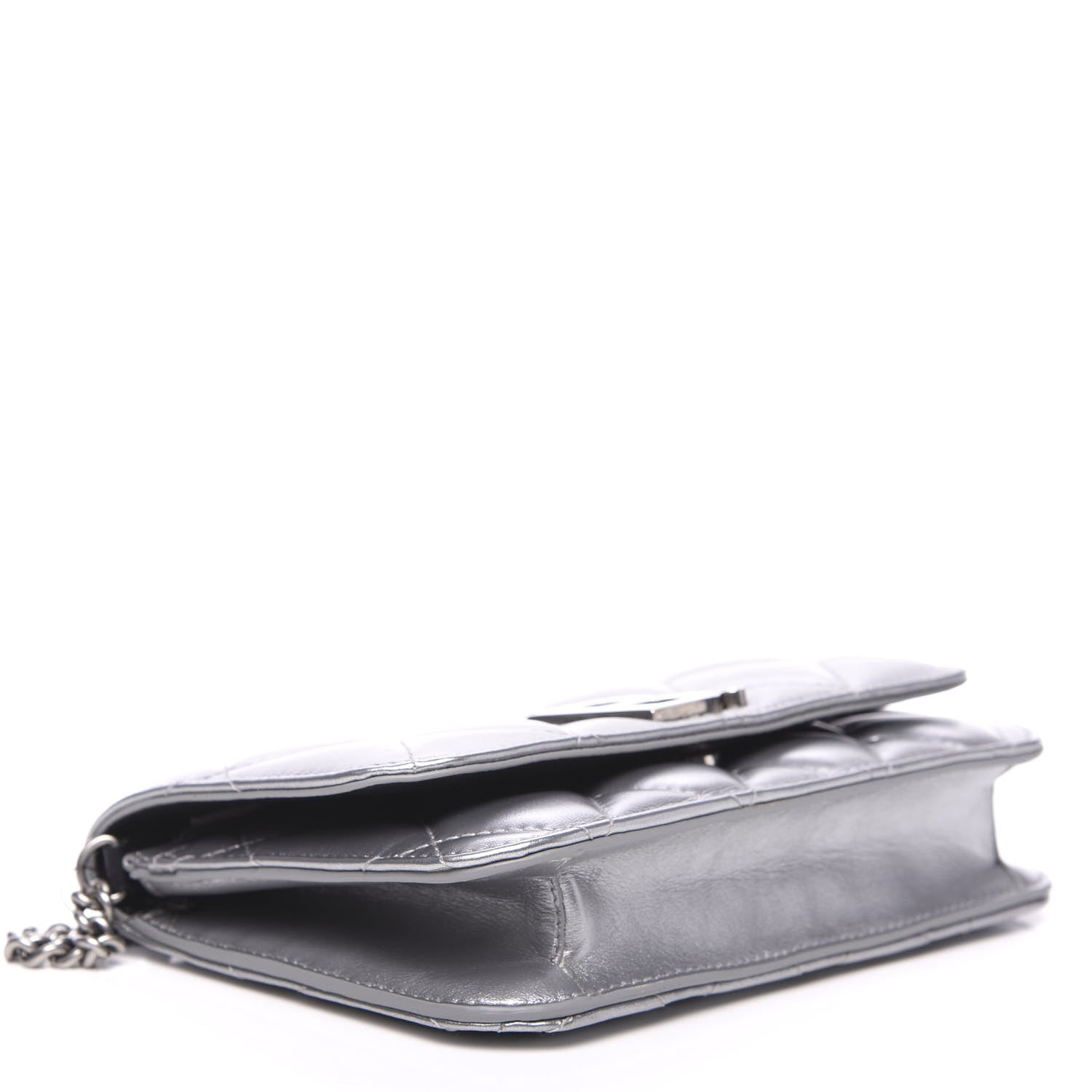Balenciaga Metallic Calfskin Quilted Touch B Wallet On Chain Silver 3 of 8