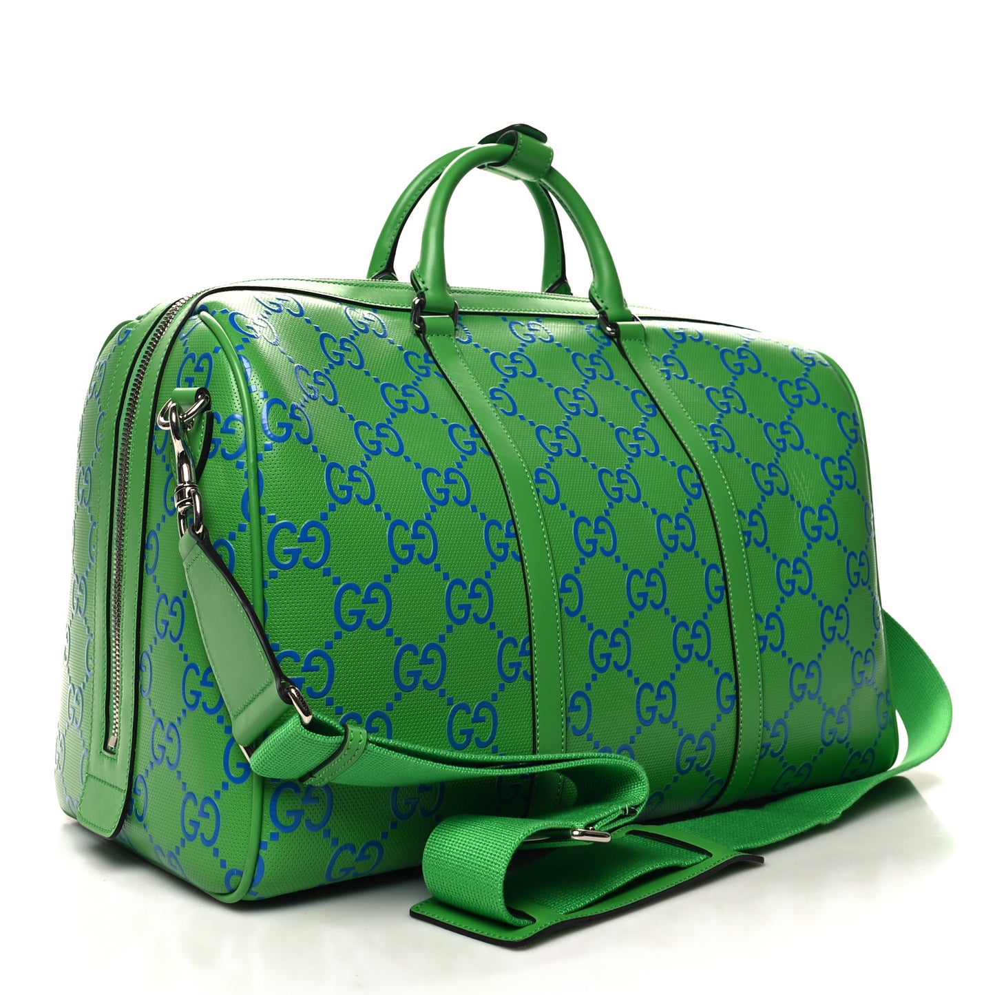 Calfskin GG Tennis Embossed Large Duffle Bag Joy Green Joy Blue
