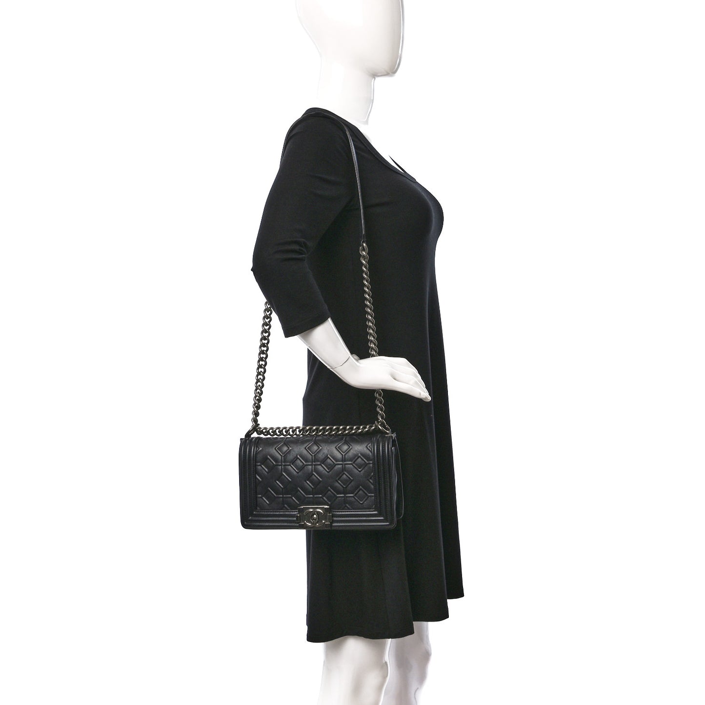 Calfskin Crystal Embossed Medium Boy Flap Black
