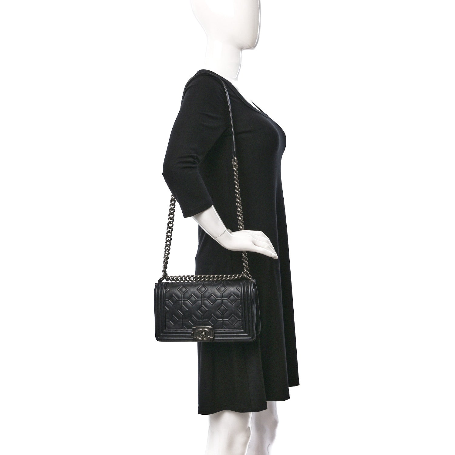 Chanel Calfskin Crystal Embossed Medium Boy Flap Black 2 of 9