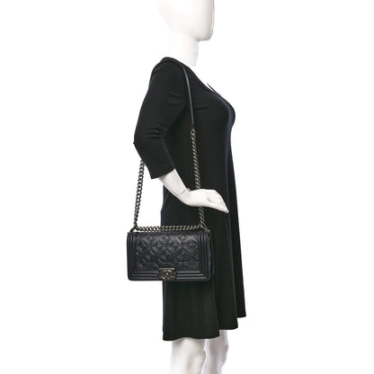 Chanel Calfskin Crystal Embossed Medium Boy Flap Black 2 of 9