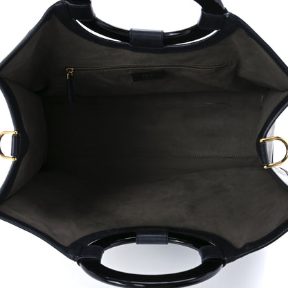 Fendi Glazed Fabric Vitello Century Plexiglass FF 1974 Stamp Patch Medium Runaway Shopper Tote Mogano Panna Black 5 of 14