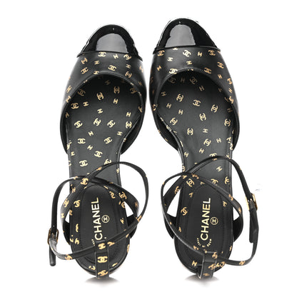Chanel Printed Lambskin Patent Calfskin CC Slingback Flats 38.5 Black Gold 2 of 10