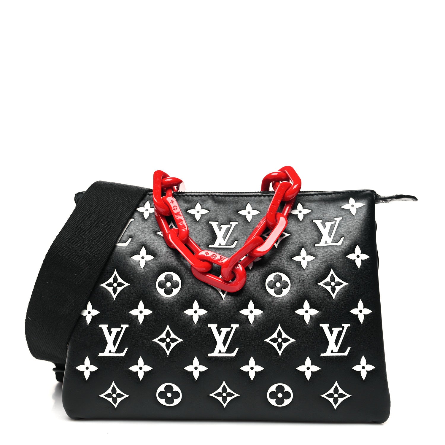 Louis Vuitton Lambskin Embossed Monogram Coussin PM Black White 1 of 10