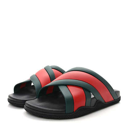 Gucci Rubber Web Mens Criss Cross Slide Sandals 9 Green Red 3 of 7