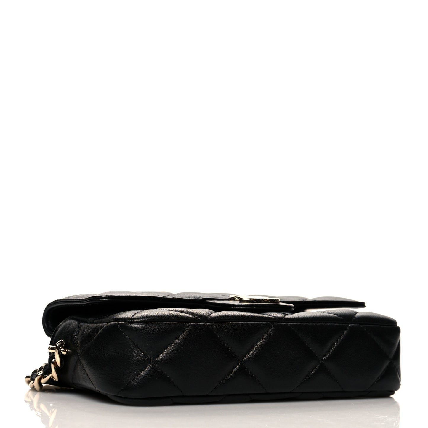 Lambskin Quilted Resin Bi-Color Flap Phone Holder With Chain Black