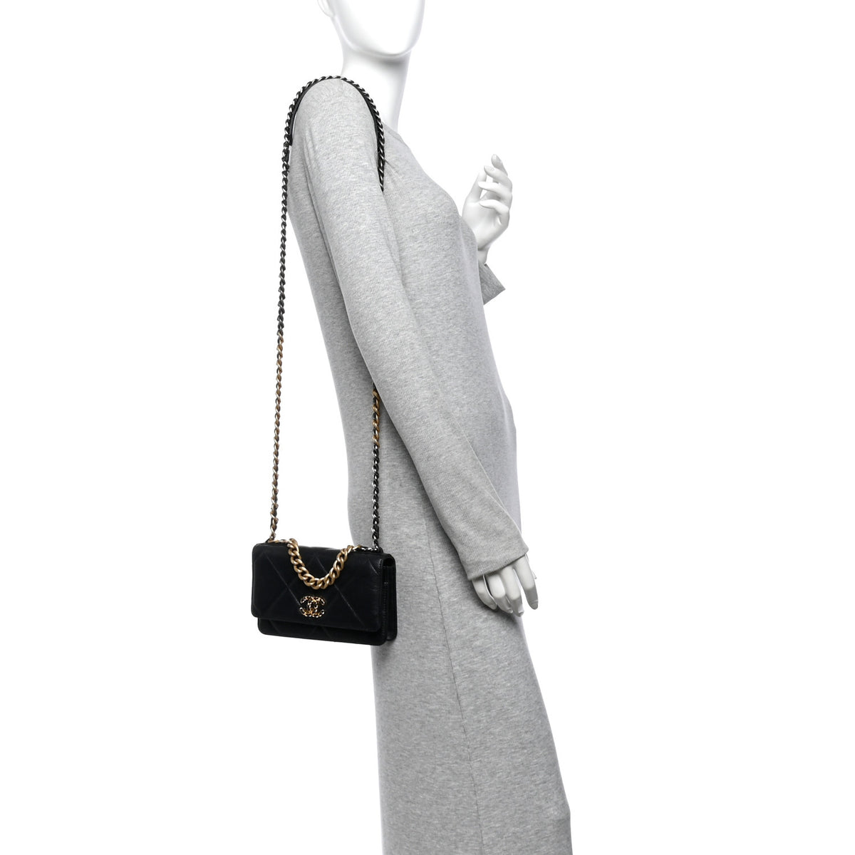 Chanel Goatskin Quilted Chanel 19 Wallet On Chain WOC Black 2 of 11