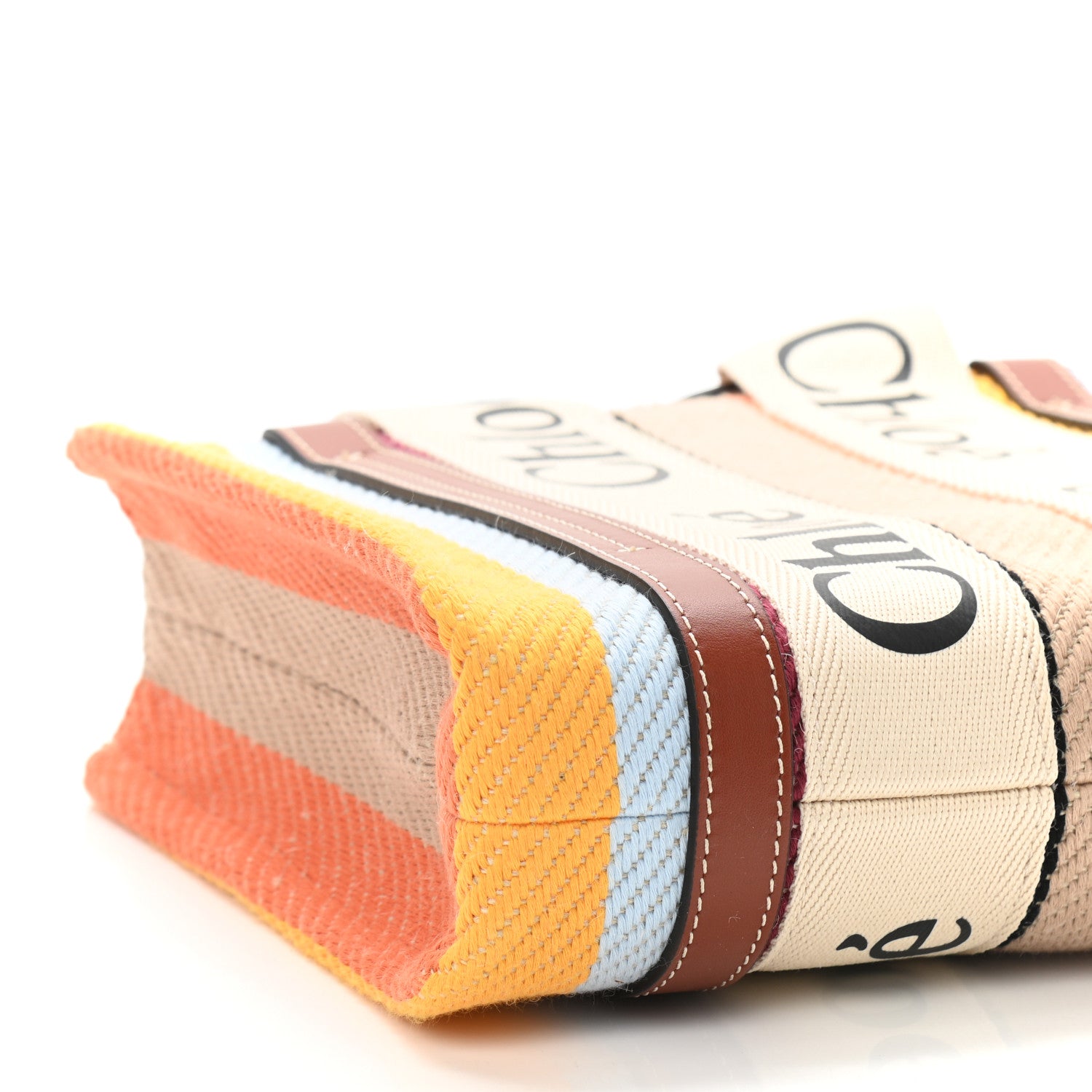Chloe Cotton Calfskin Small Woody Striped Ribbon Tote Multicolor 10 of 11