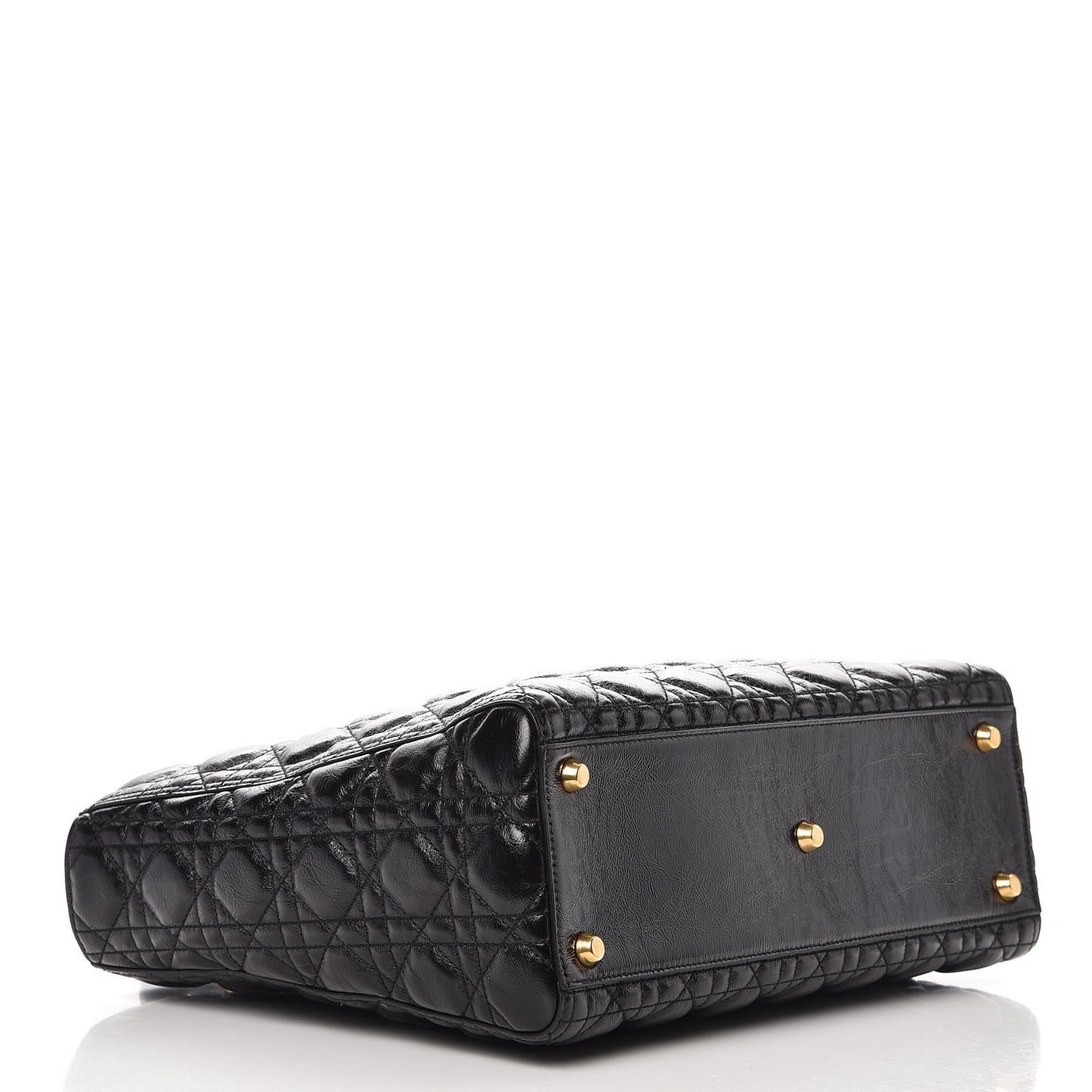 Crinkled Patent Cannage Large Lady Dior Black