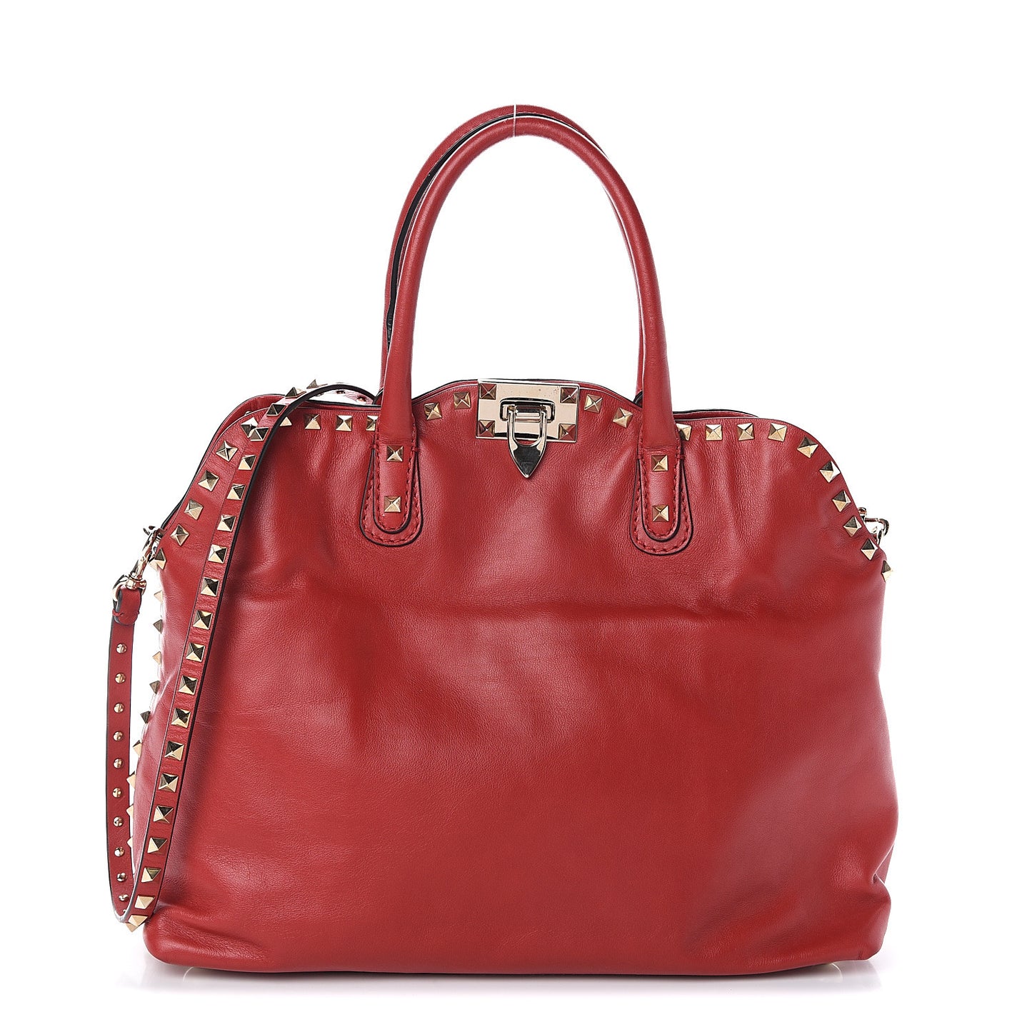 Vitello Rockstud Dome Satchel Red