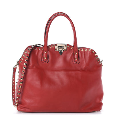 Valentino Garavani Vitello Rockstud Dome Satchel Red 1 of 7