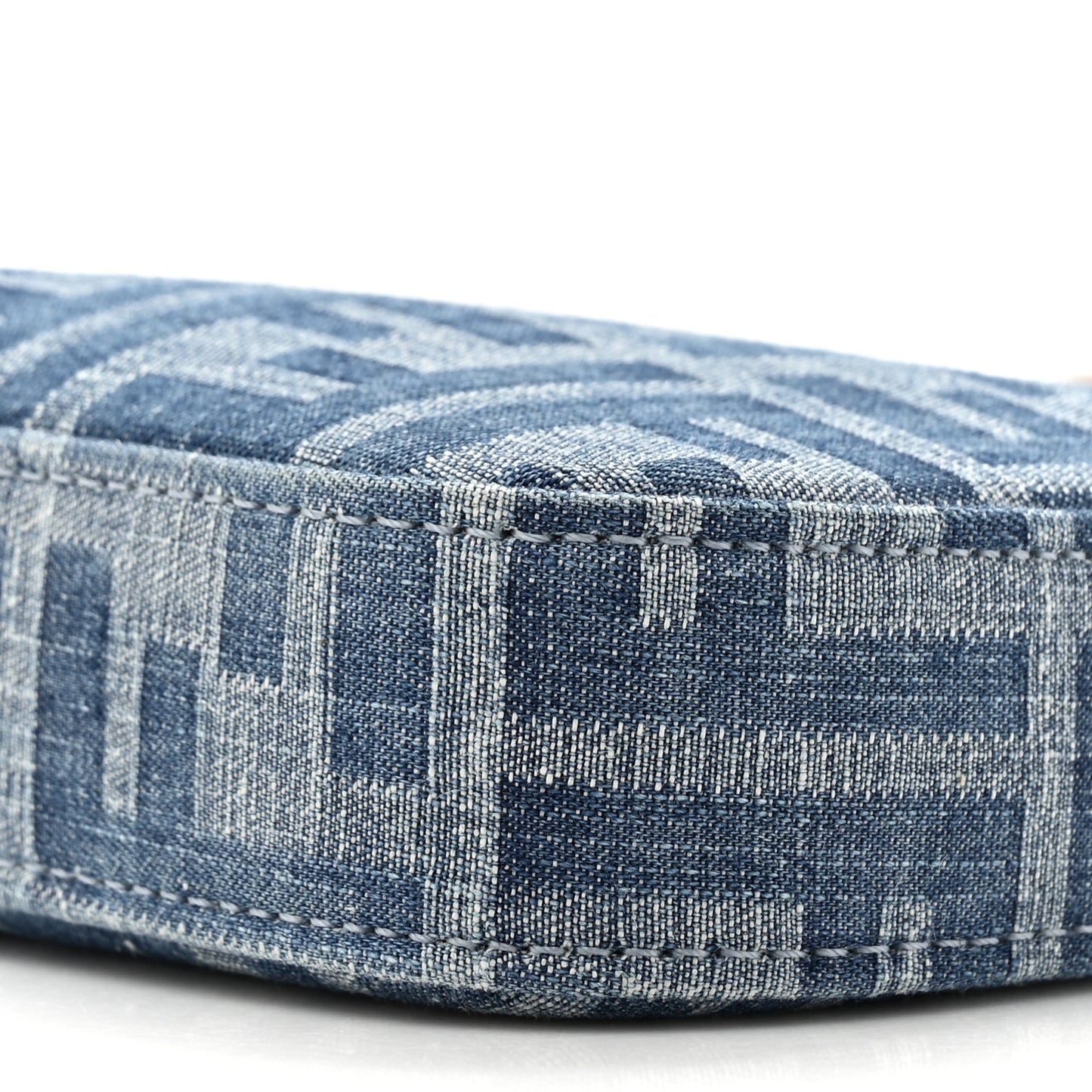 Denim Vitello King F is Fendi FF Embroidered Baguette Pouch Denim Sand