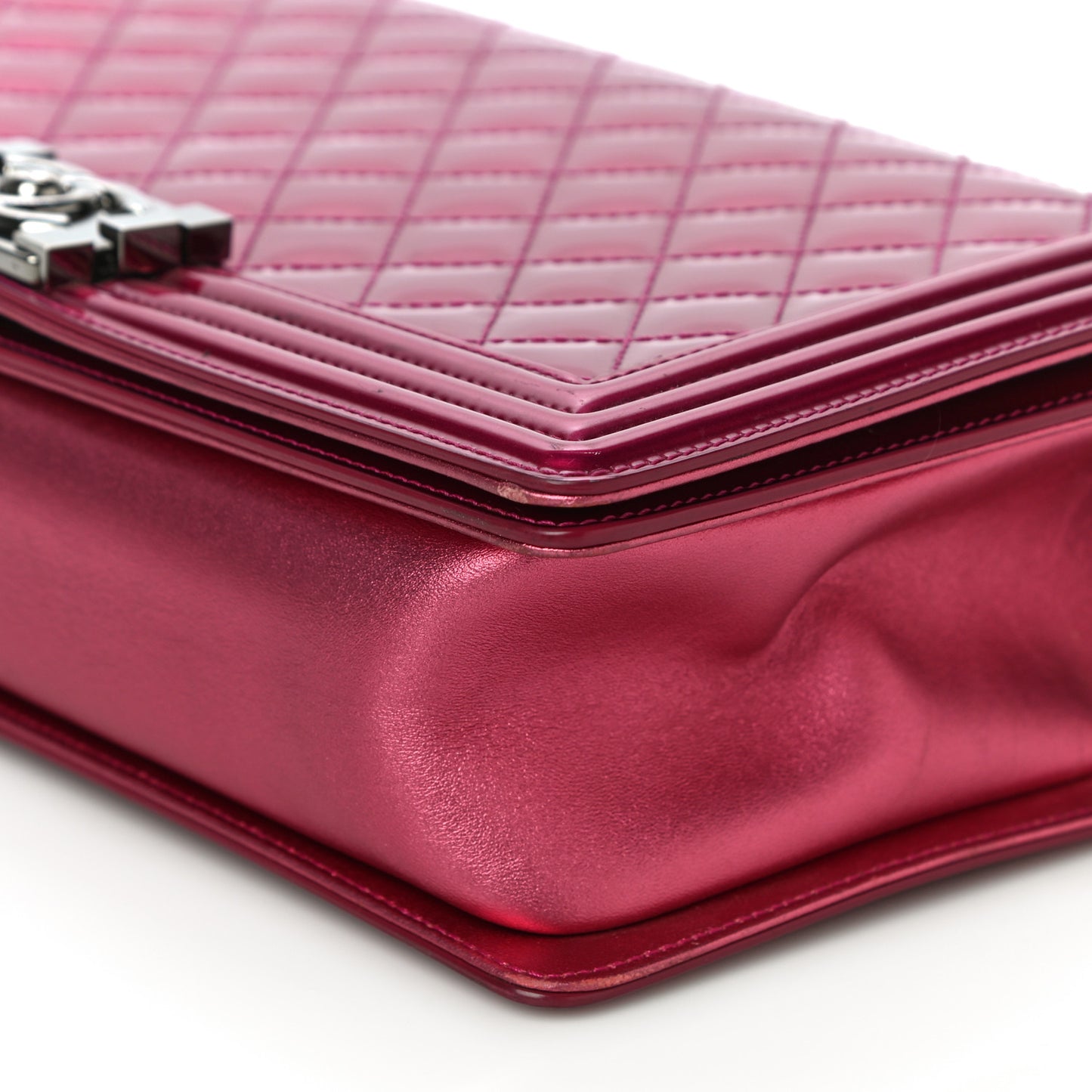 Metallic Patent Quilted New Medium Boy Flap Fuchsia