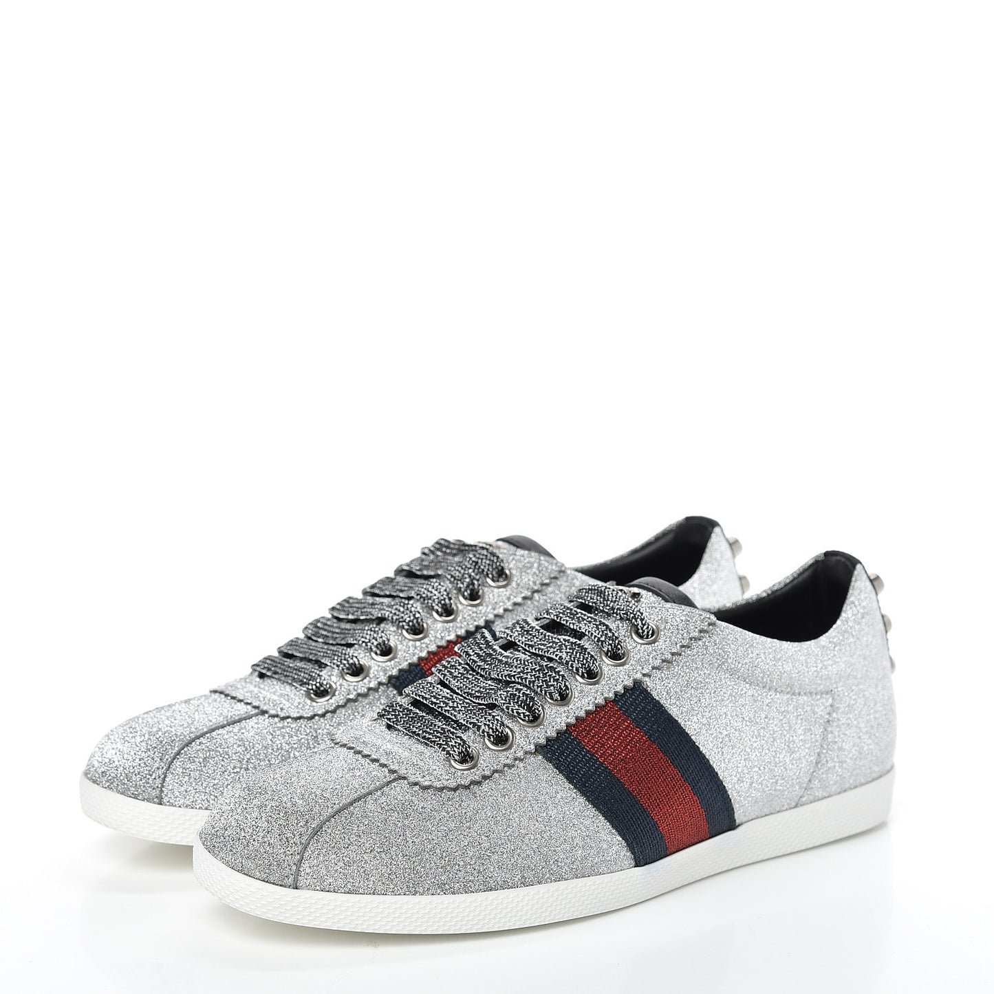 Glitter Fabric Studded Web Sneakers 36 Silver