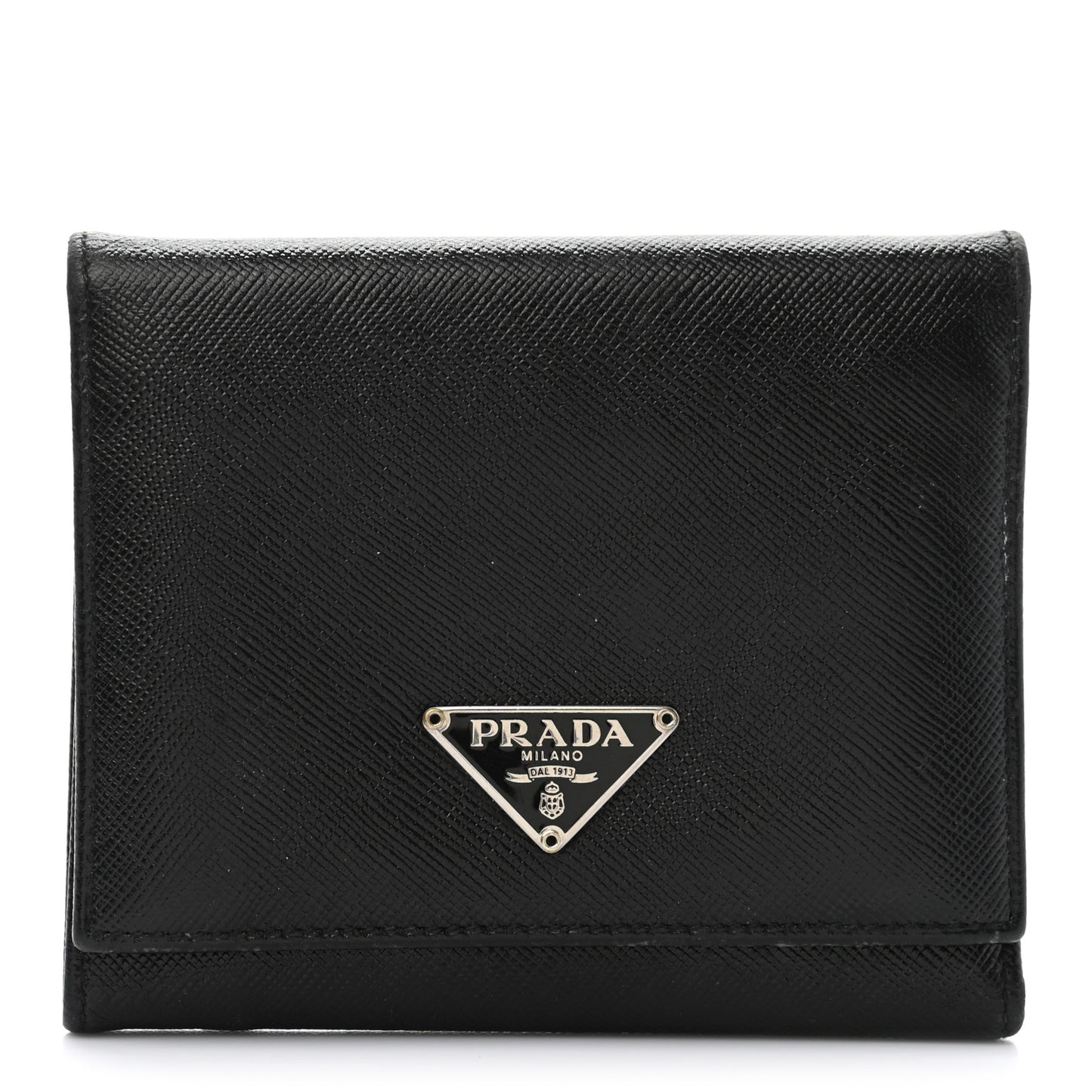 Saffiano Metal French Flap Compact Wallet Black