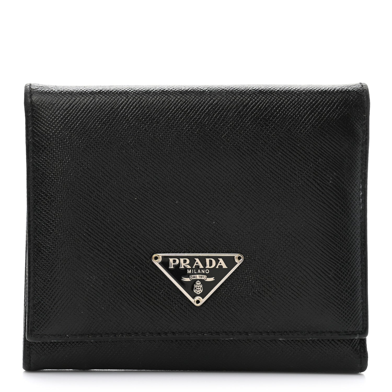 Prada Saffiano Metal French Flap Compact Wallet Black 1 of 10