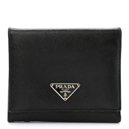 Prada Saffiano Metal French Flap Compact Wallet Black 1 of 10