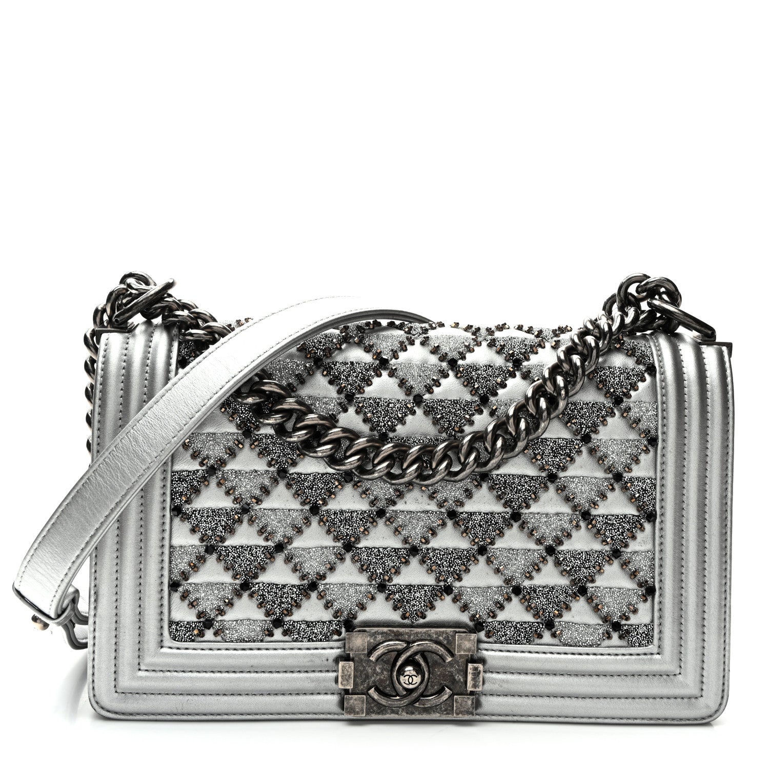 Chanel Metallic Lambskin Embellished Medium Boy Flap Silver 1 of 10