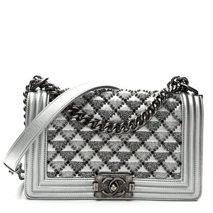Chanel Metallic Lambskin Embellished Medium Boy Flap Silver 1 of 10