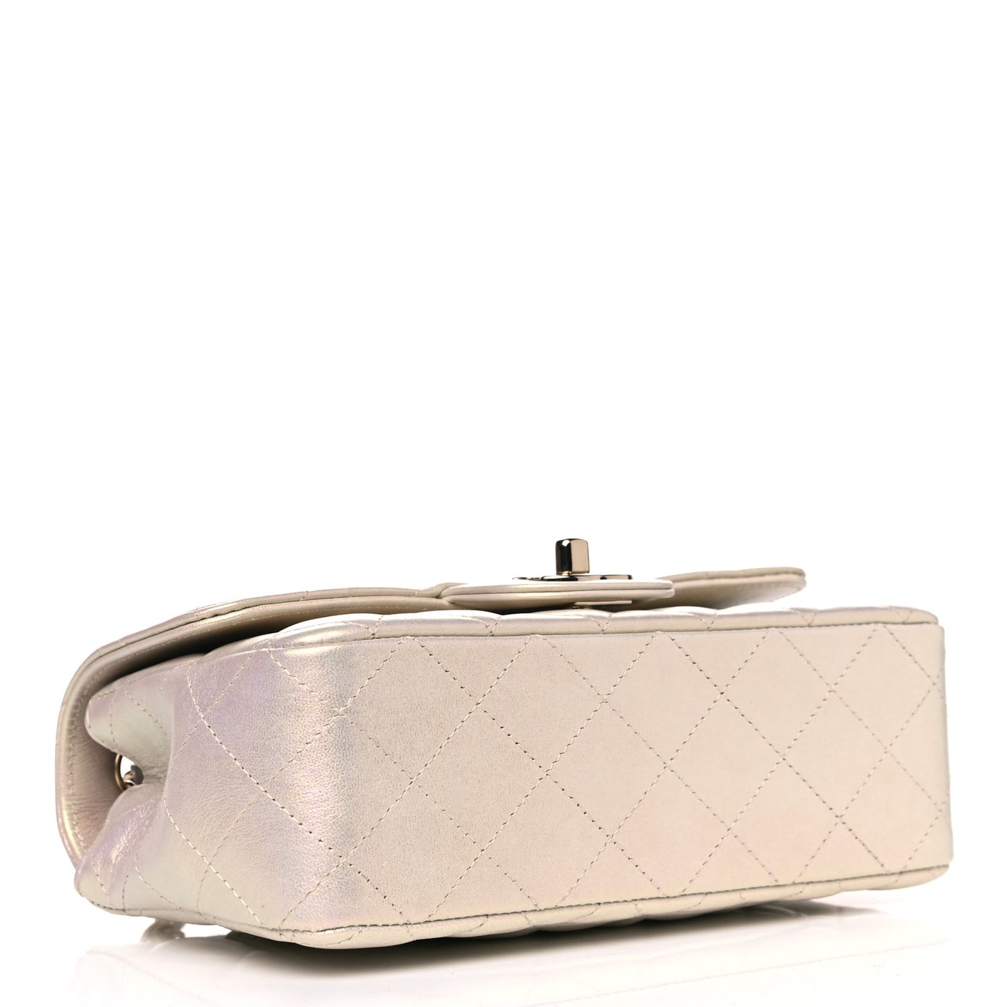 Iridescent Lambskin Quilted Mini Rectangular Flap Ivory