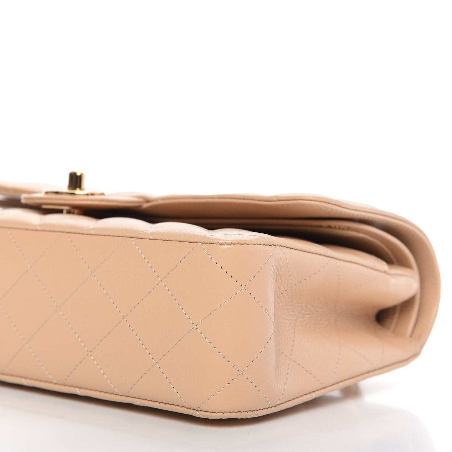 Caviar Quilted Medium Double Flap Beige