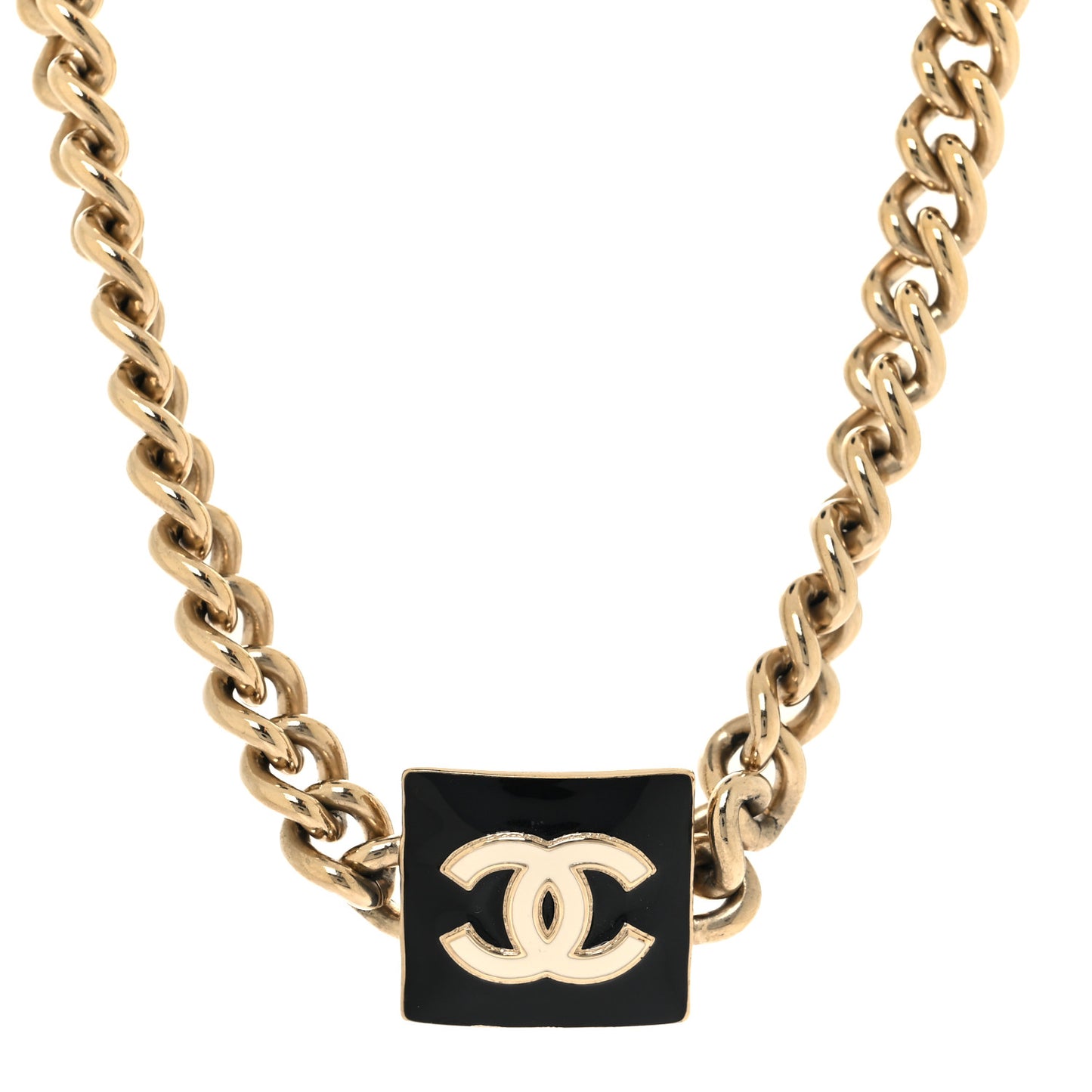 Metal Enamel CC Square Choker Gold Black White