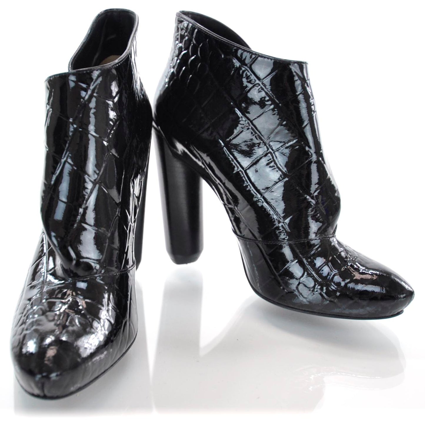 Crocodile Embossed Patent Leather Delft Cornelia Ankle Boots 35 Black
