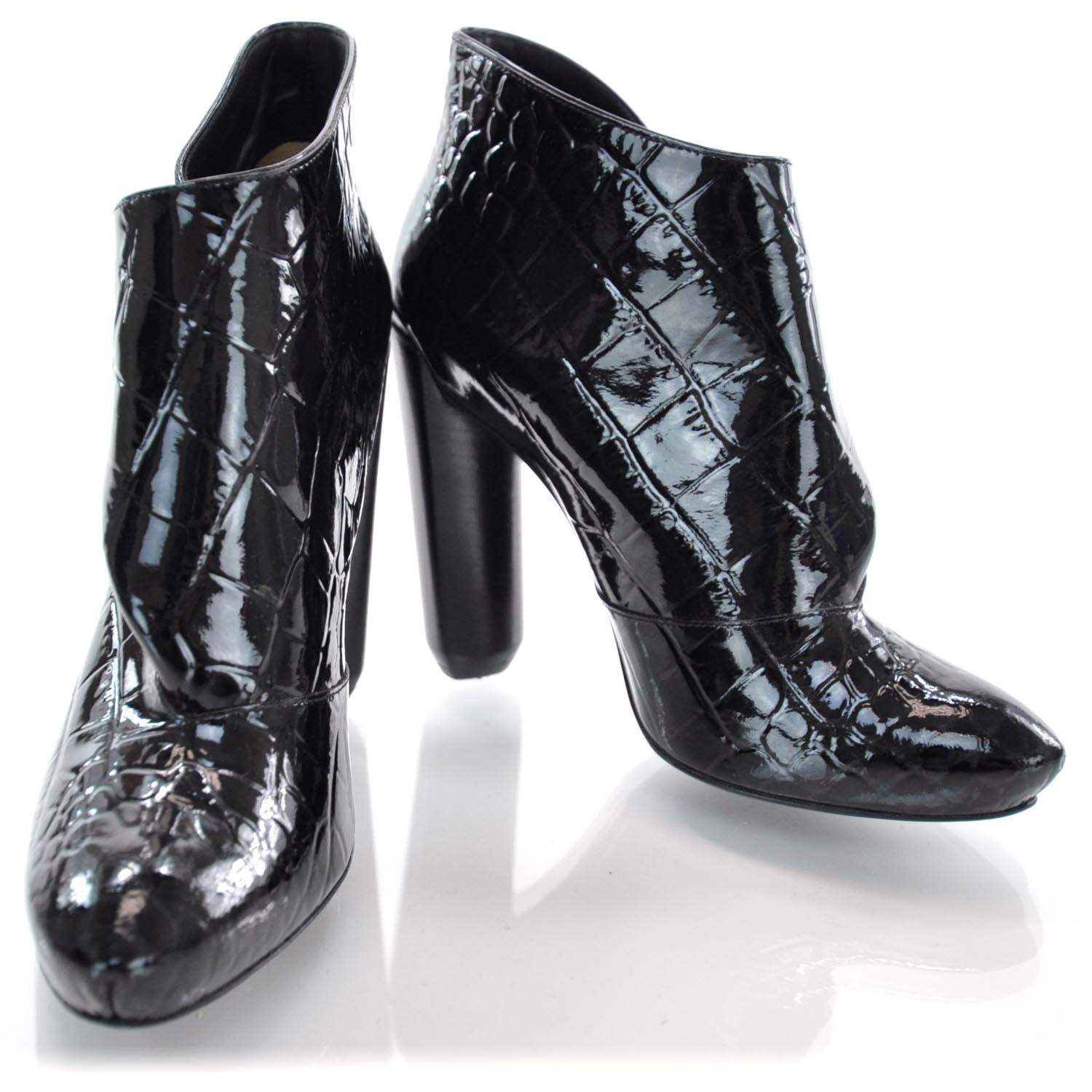 Louis Vuitton Crocodile Embossed Patent Leather Delft Cornelia Ankle Boots 35 Black 1 of 7