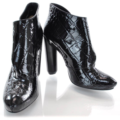 Louis Vuitton Crocodile Embossed Patent Leather Delft Cornelia Ankle Boots 35 Black 1 of 7