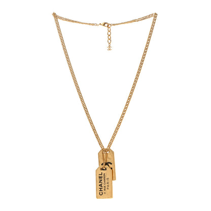 Chanel ID Dog Tag Charm Necklace Gold 3 of 4