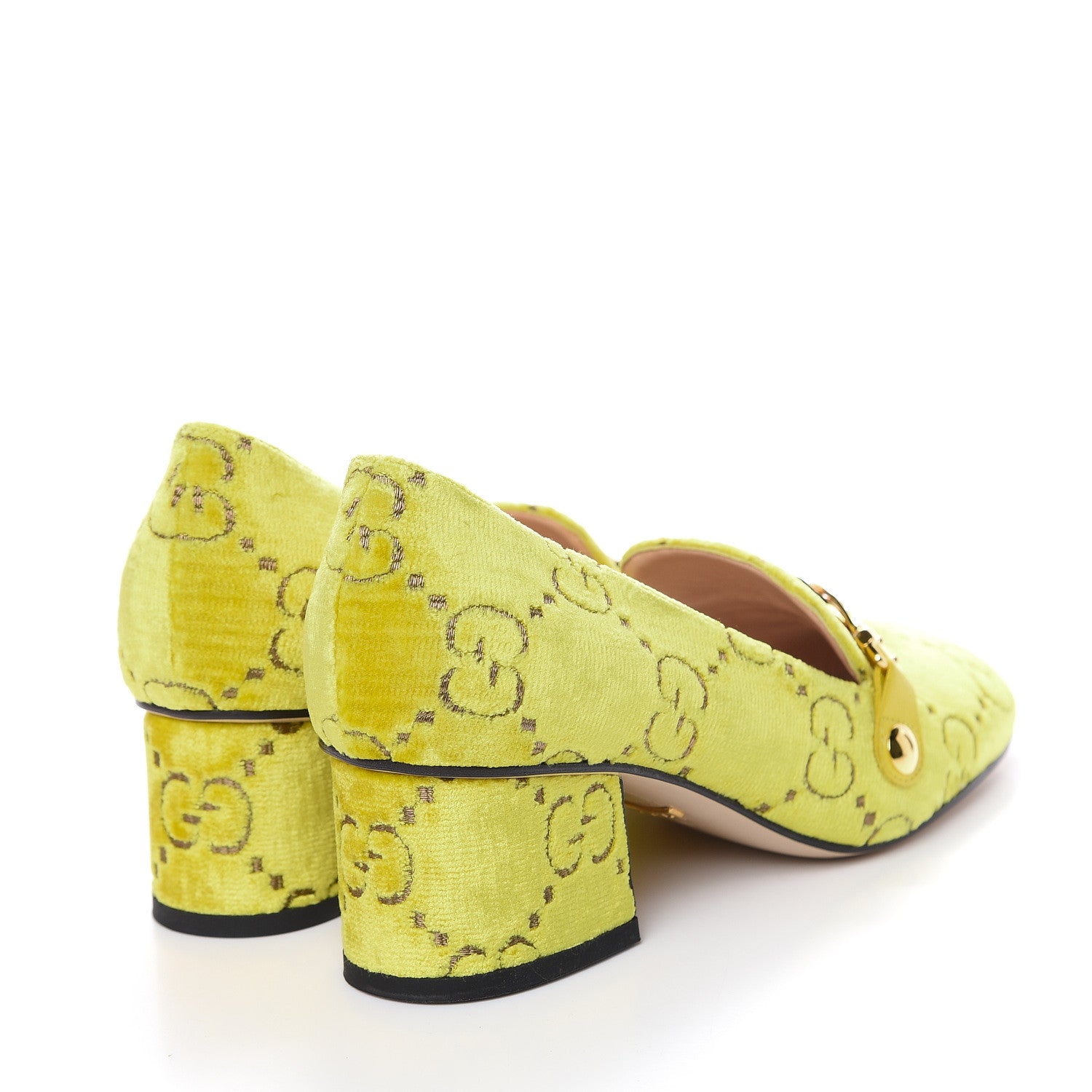 Gucci Velvet GG Monogram Sylvie Web Chain Mid Heel Loafers 36 Sunny Beige 4 of 11