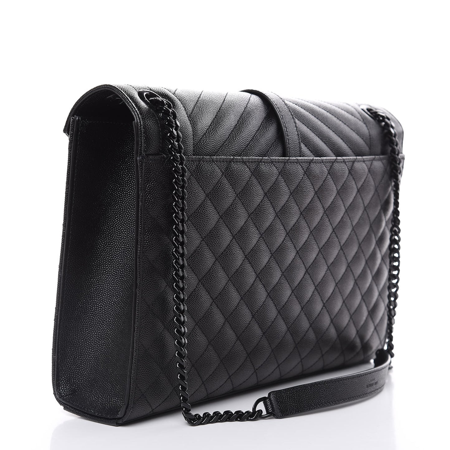 Grain De Poudre Textured Mixed Matelasse Large Triquilt Monogram Monochrome Satchel Black