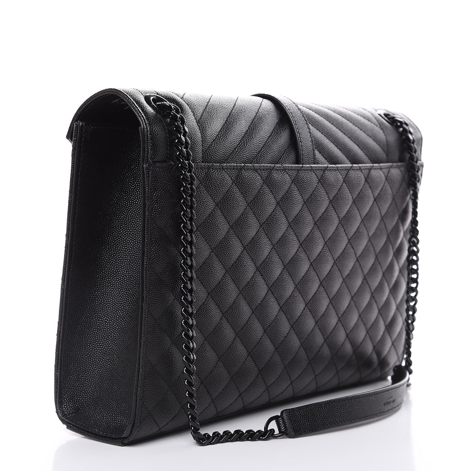 Saint Laurent Grain De Poudre Textured Mixed Matelasse Large Triquilt Monogram Monochrome Satchel Black 3 of 10